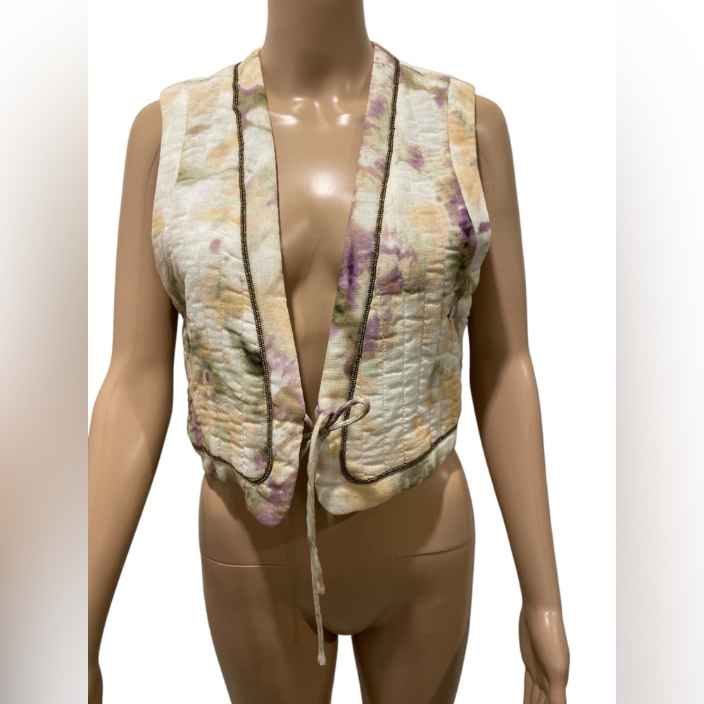 Zara Tie Dye Print Beaded Cropped  Tie-Front Vest size XS